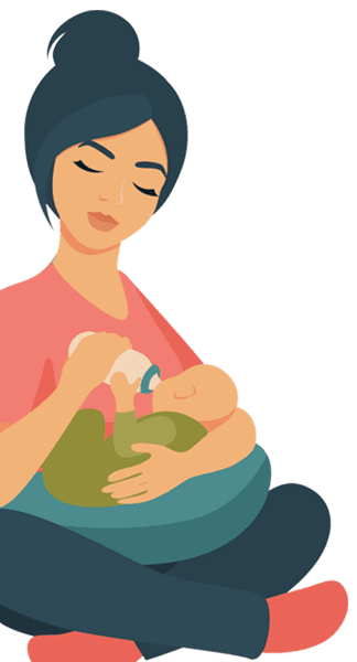 Animated image of mother feeding baby with a bottle.